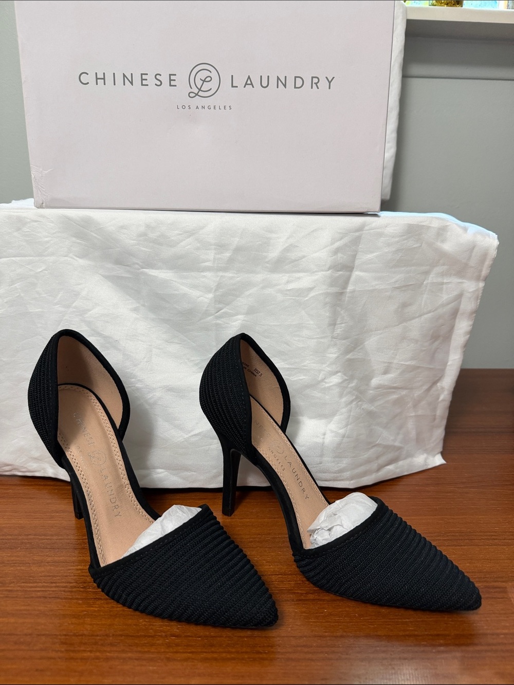 Chinese Laundry Black Pointed D'Orsay Knit Heels